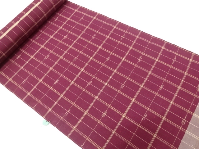 JAPANESE KIMONO / ANTIQUE BOLT FOR KIMONO / SILK / TSUMUGI / WOVEN GRID